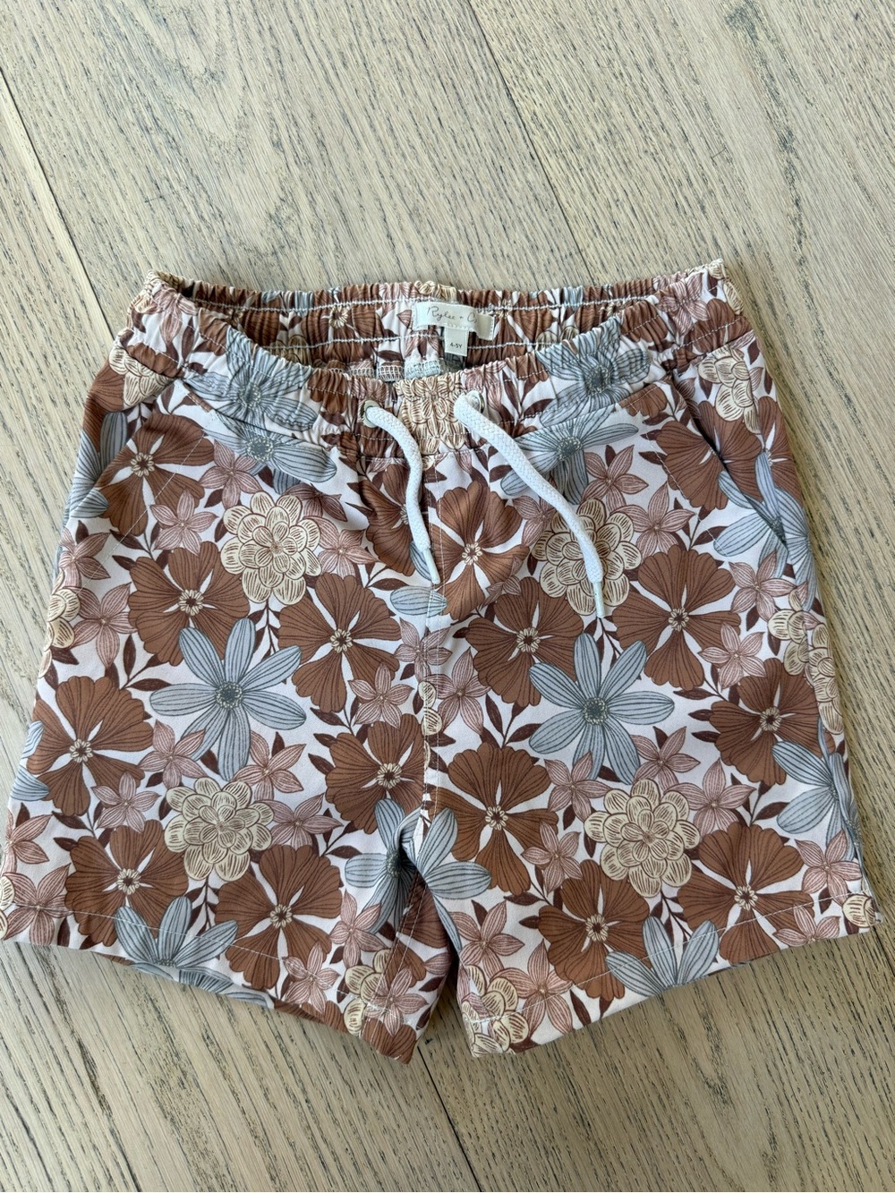 Rylee + Cru Brown, Cream & Gray Floral Drawstring Shorts